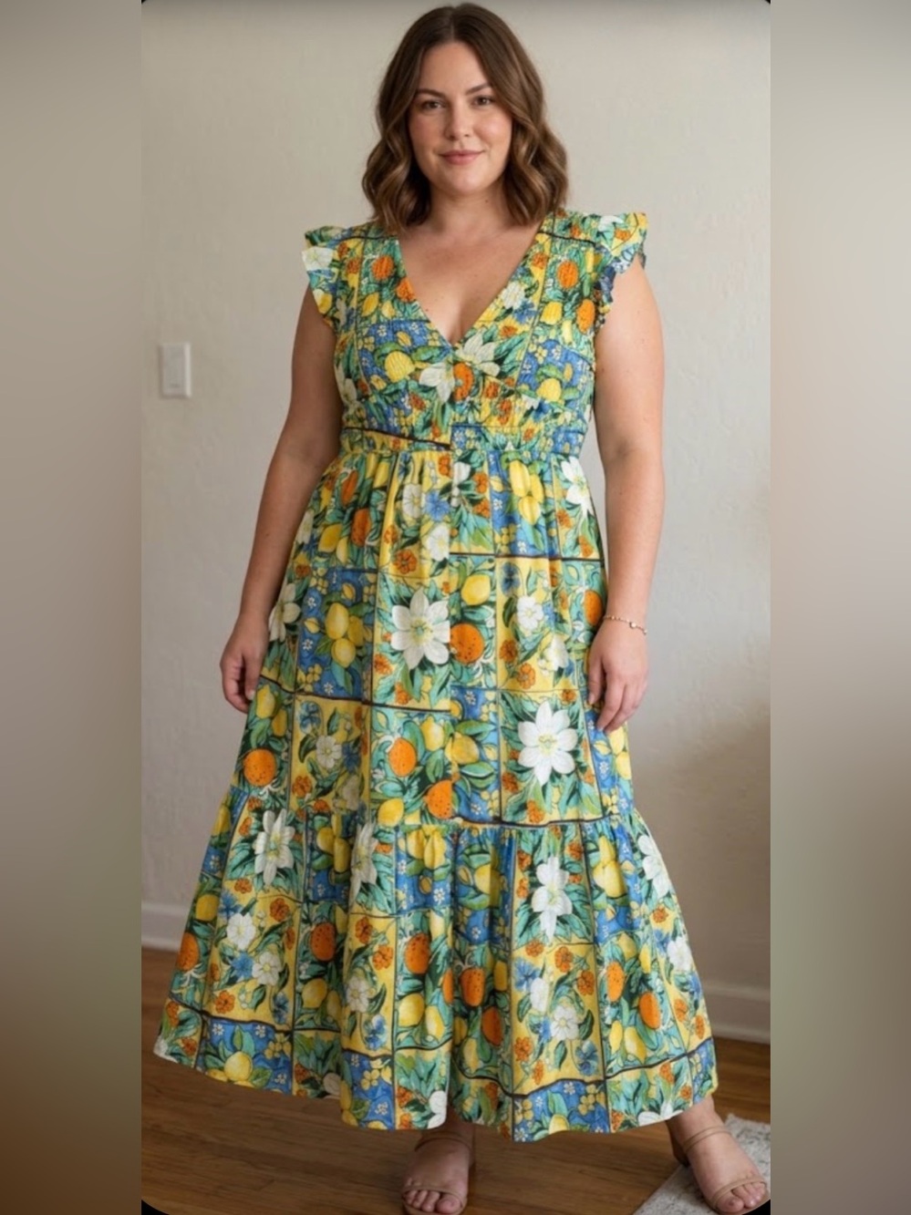 Anthropologie Lemon & Blue Floral Tiered Maxi Dress